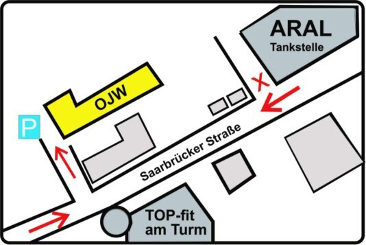 Anfahrtsskizze zur Offenen Jugendwerkstatt, St. Ingbert